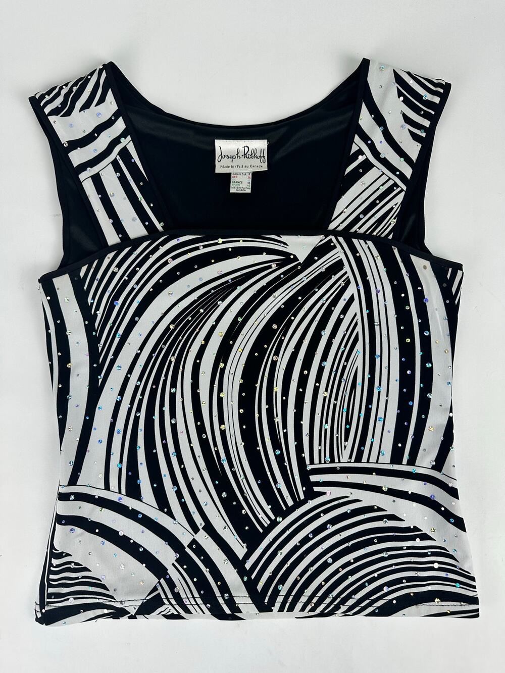 VTG Joseph Ribkoff Zebra Sequin Baby Tank Top Camisole Y2K Indie Sleaze 8 Medium